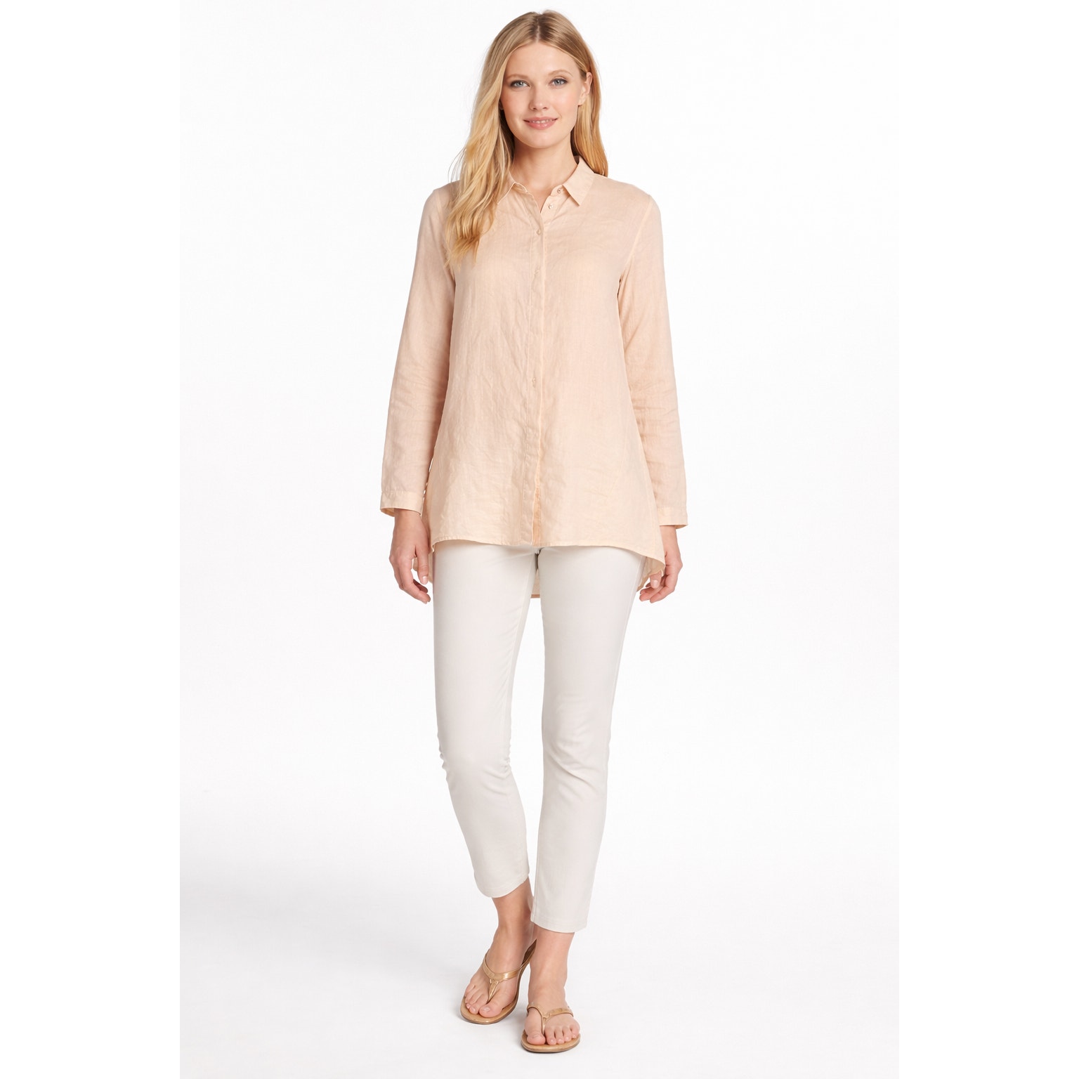 Eileen Fisher Organic Linen Button Long Sleeve Shirt Alabaster Womens Medium